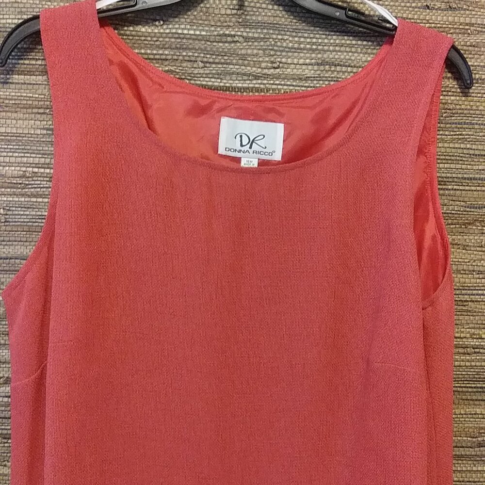 🧡 Donna Ricco Coral Sleeveless Midi Dress 16W – Lined, Side Slit, Elegant - Picture 1 of 11